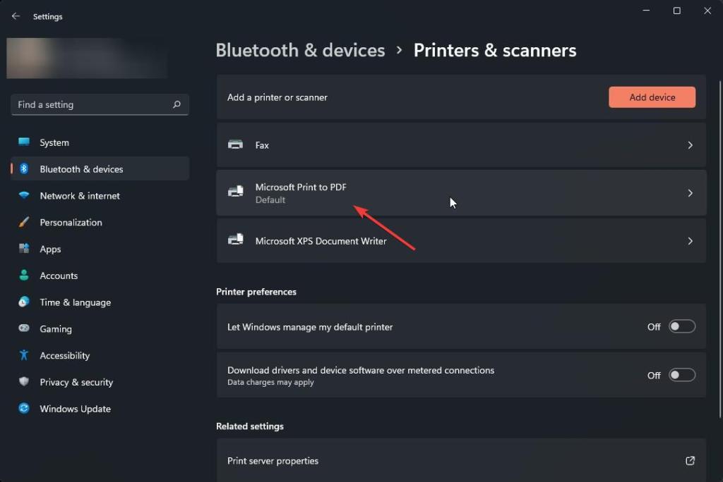プリンタ設定を開く